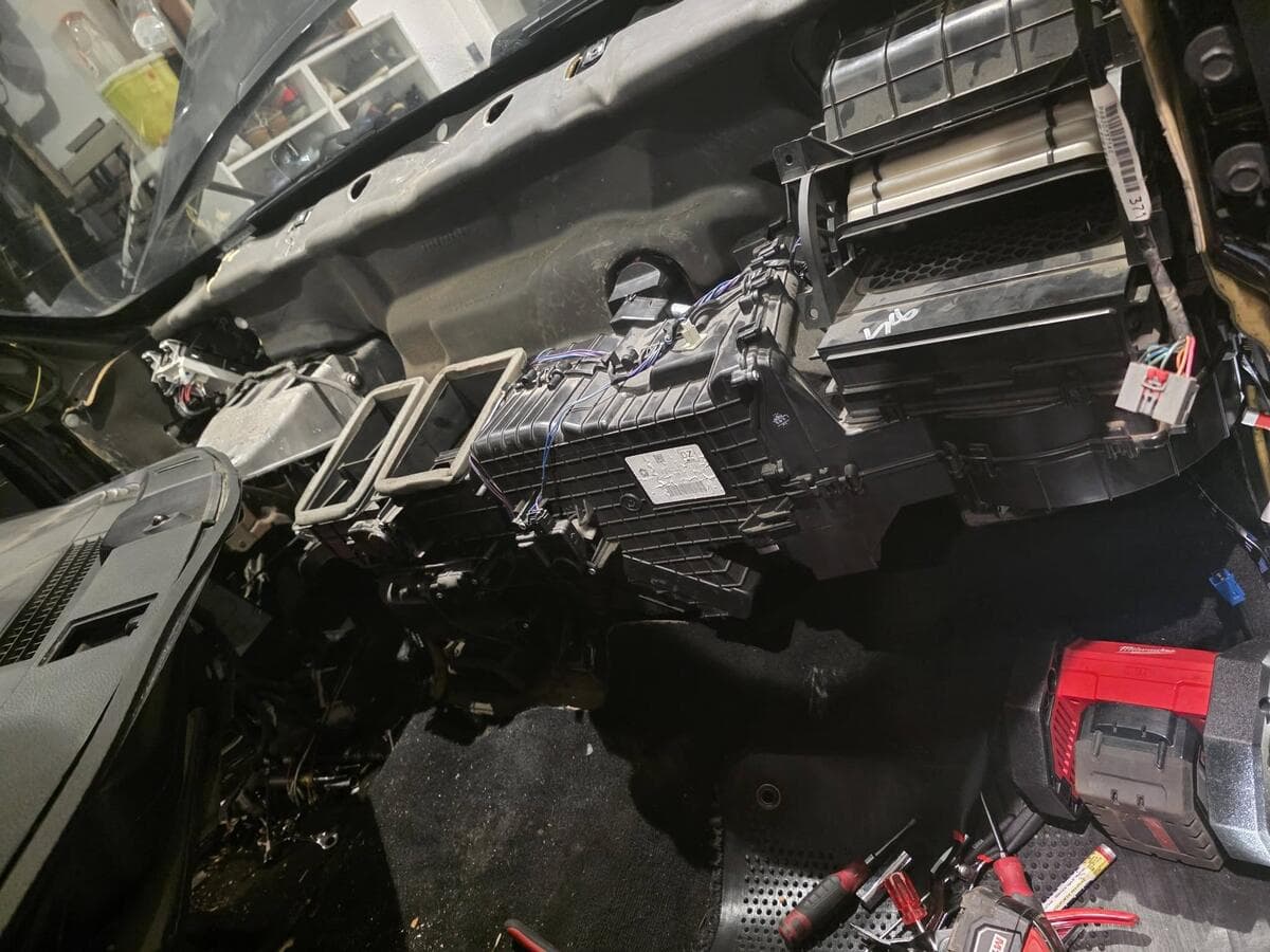 Truck HVAC box with the full dash removed
